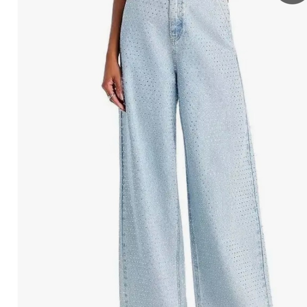 Self-Portrait Rhinestone Flare Wide Leg Jeans